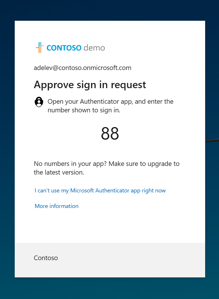 Screenshot showing an example of the Approve sign in request window with a number to enter.