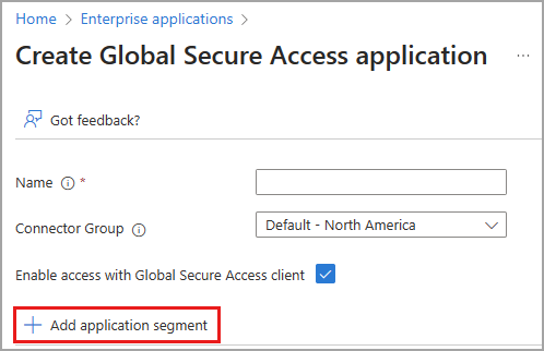 Screenshot of the Add application segment button.