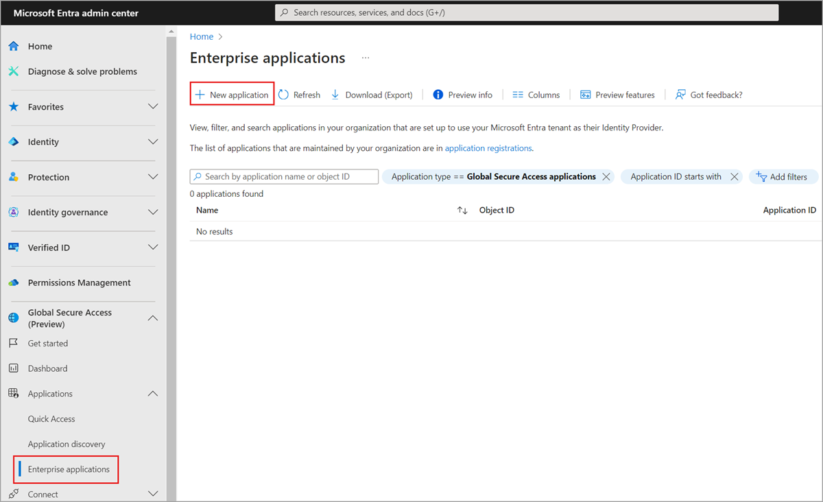 Screenshot of the Enterprise apps and Add new application button.