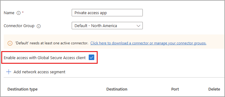 Screenshot of the enable access checkbox.