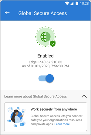 Screenshot of the enabled Global Secure Access client.