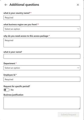My Access portal - Request access - Fill out requestor information