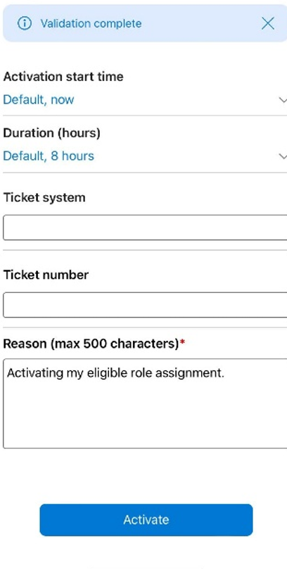 Screenshot of the mobile app showing the validation process has completed. The image shows an Activate button 