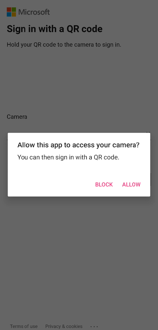 Screenshot showing Android QR code and PIN authentication prompt.