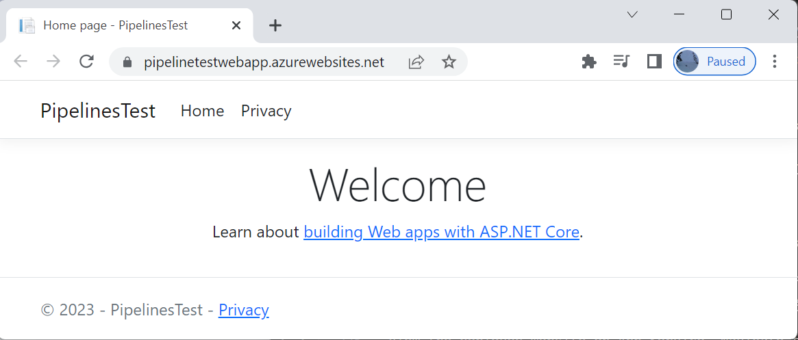 Screen shot that shows the web app running in Azure.