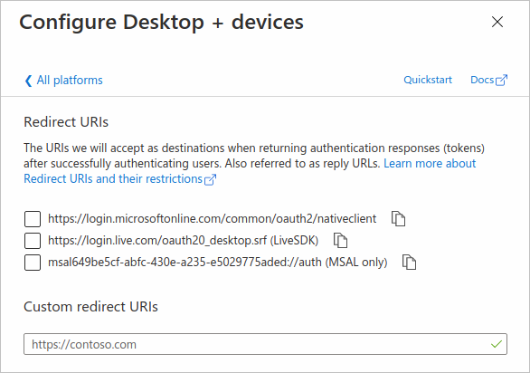 Redirect URI in App registrations