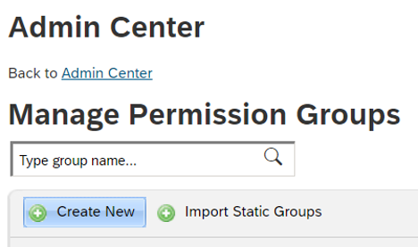Screenshot of the Create New button on the Manage Permission Groups window.