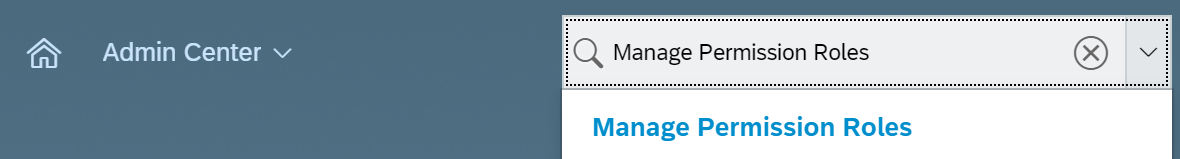 Screenshot of the Manage Permission Roles search result in the SAP SuccessFactors Admin Center.