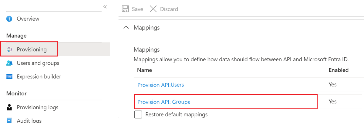 Example shows ServiceNow with provisioned Group and User objects