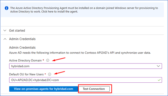Screenshot of Active Directory domain selected.