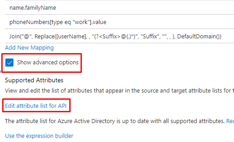 Screenshot of edit API attribute list.