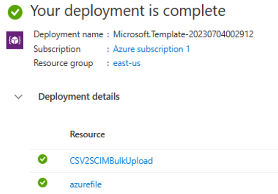 Screenshot of Azure Logic Apps deployment complete.