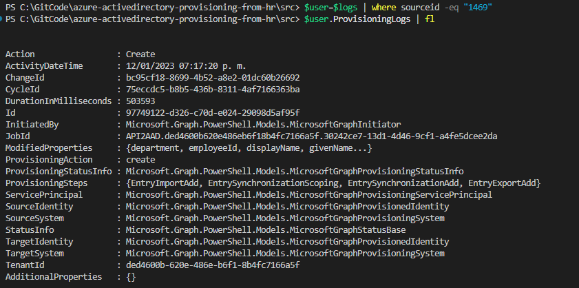 Screenshot of provisioning logs.