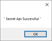 Screenshot shows a message Secret A P I Successful and an OK button.