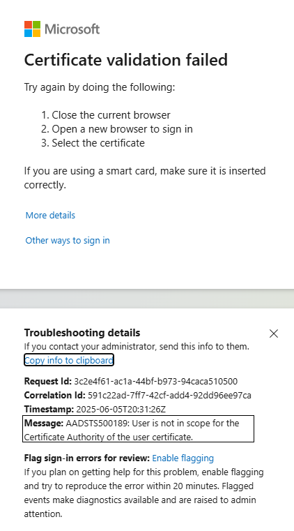 Screenshot of CA scoping user error.