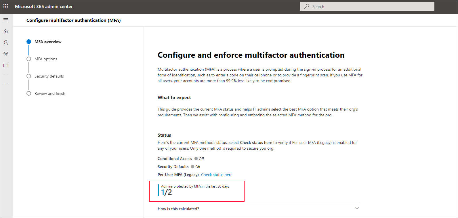 Screenshot of the multifactor authentication enablement wizard.