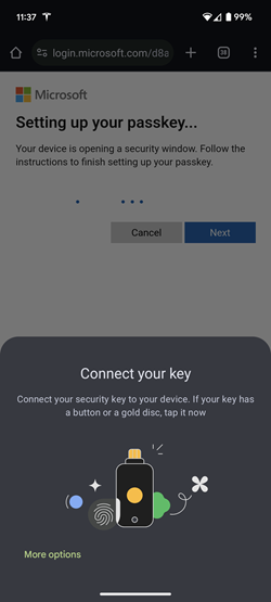 Screenshot of passkey connection to android.