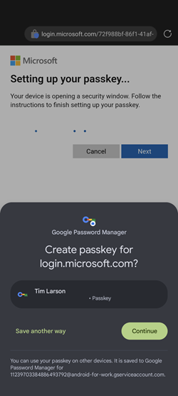 Screenshot of passkey selection on android device.