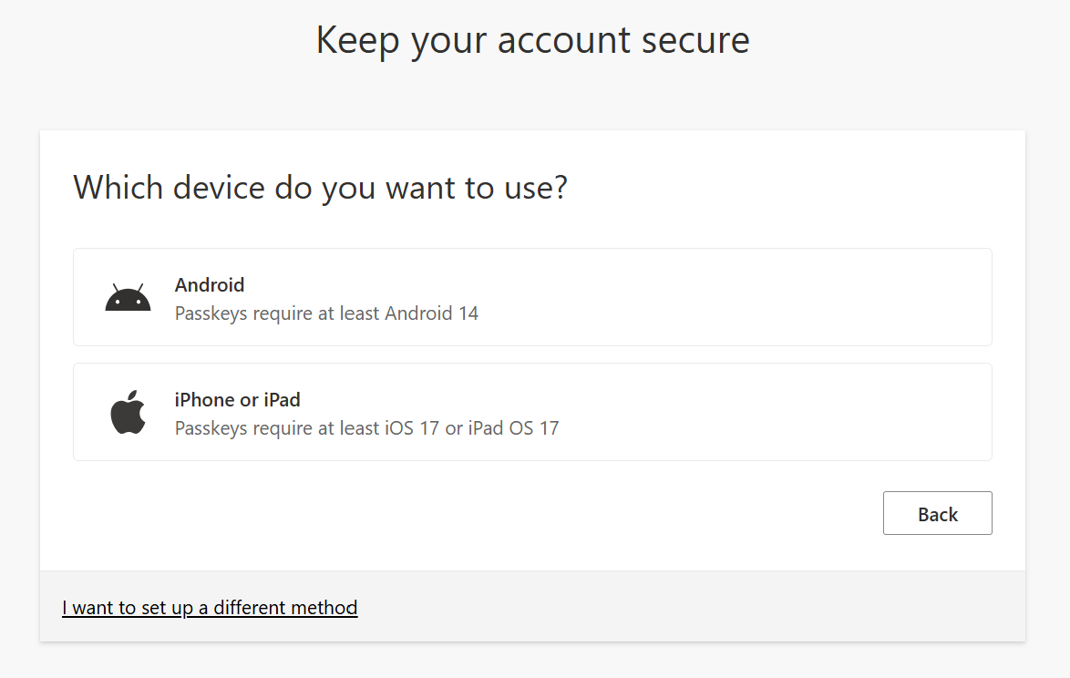 Screenshot that lets user choose iOS or Android.