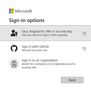 Screenshot of the sign-in options in Microsoft Authenticator for Android devices.