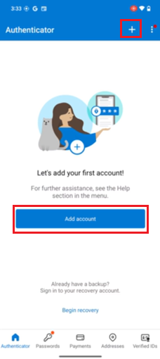 Screenshot of how to register using Microsoft Authenticator for Android devices.