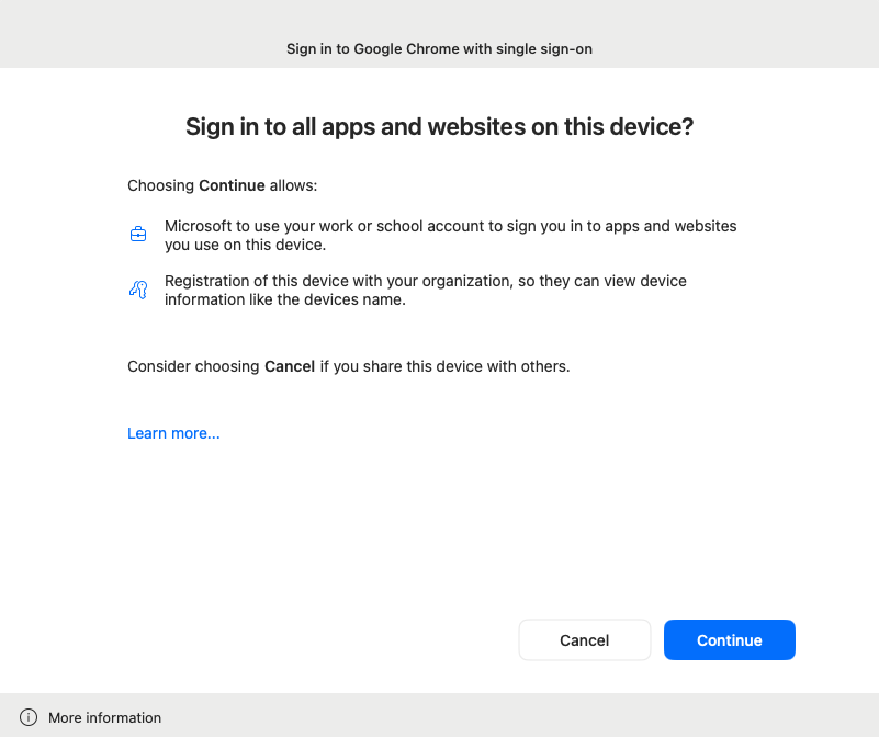 Screenshot of signing in on macOS device.