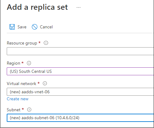Example screenshot to create a replica set in the Microsoft Entra admin center