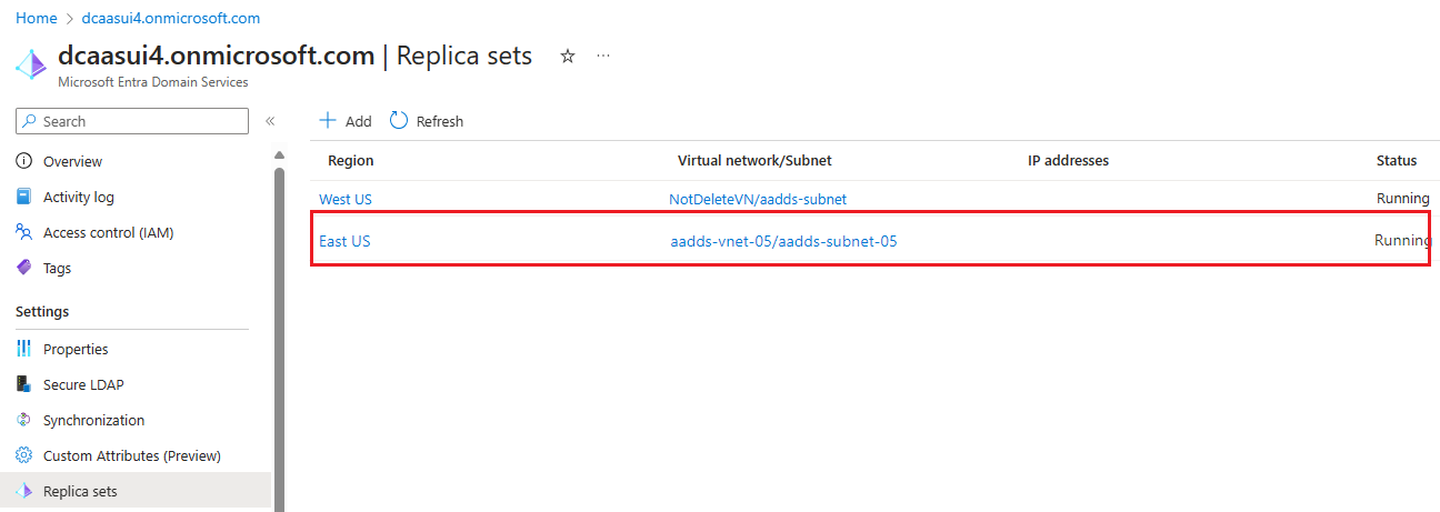 Example screenshot of replica set deployment status in the Microsoft Entra admin center