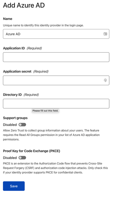 Screenshot of options and selections for Add Microsoft Entra ID.