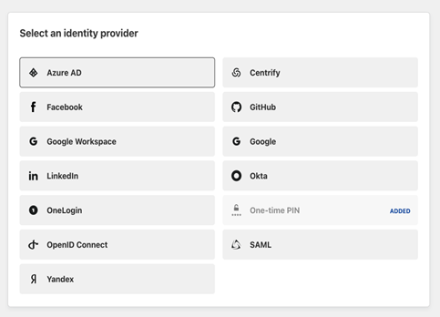 Screenshot of the Microsoft Entra option under Select an identity provider.