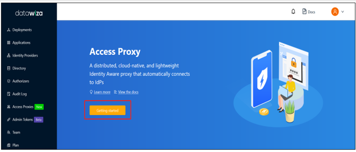Screenshot shows the access proxy screen.