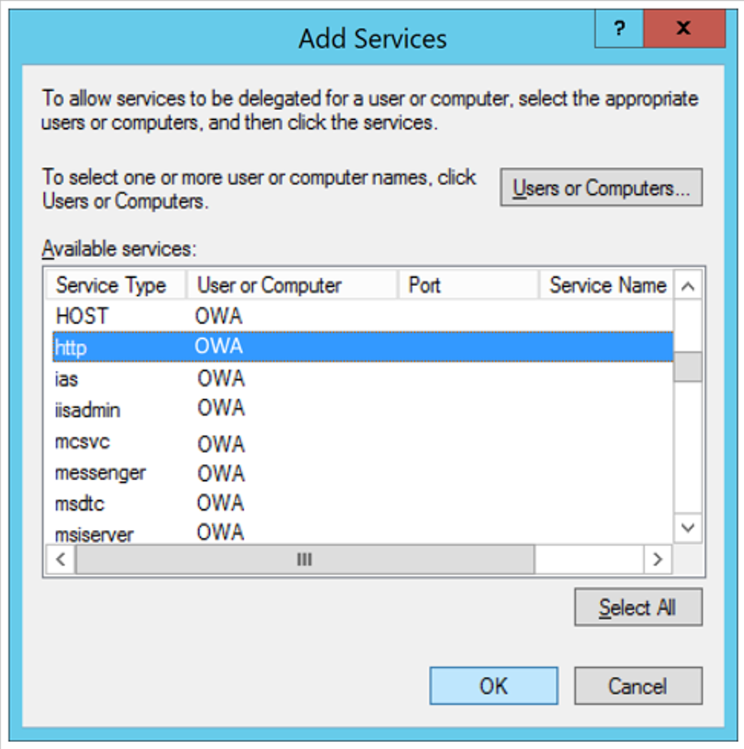 Screenshot shows the add http services fields.