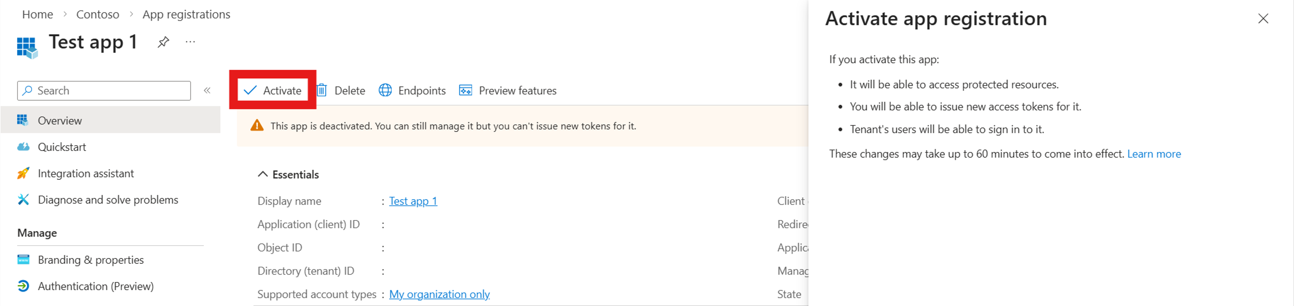 Screenshot showing the option to reactivate an application.