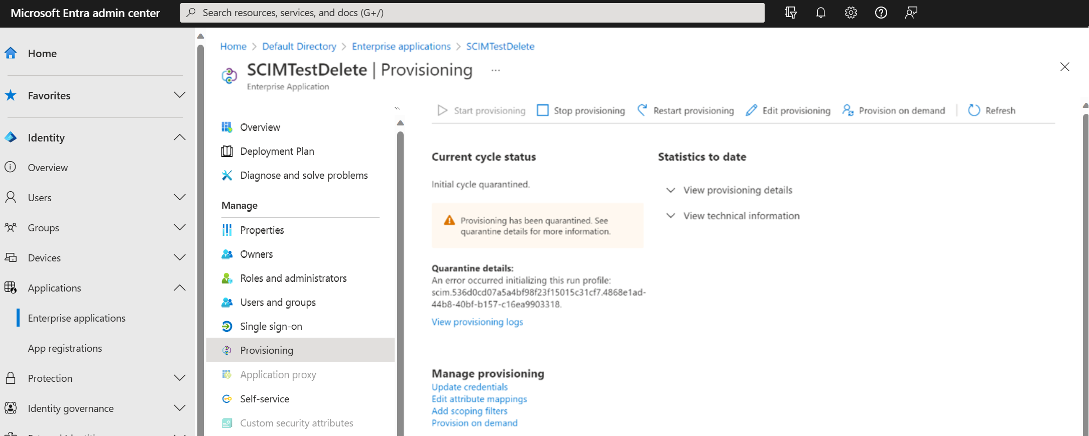 Screenshot of recovering user provisioning data.