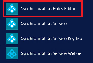 Microsoft Entra Connect, with Synchronization Rules Editor highlighted