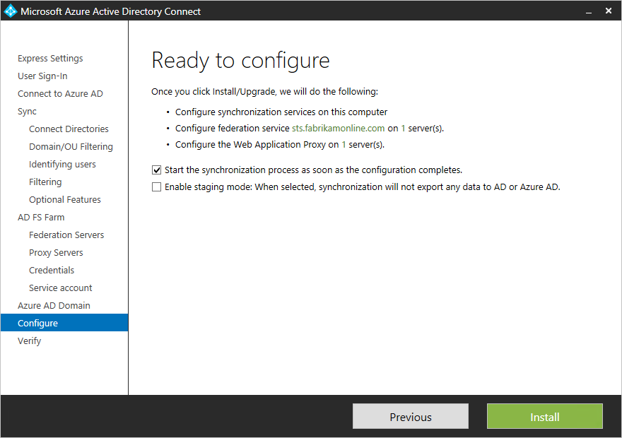 Screenshot showing the "Ready to configure" page.