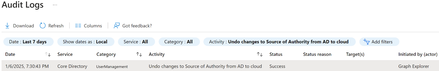 Screenshot of Undo Changes in Audit Logs.