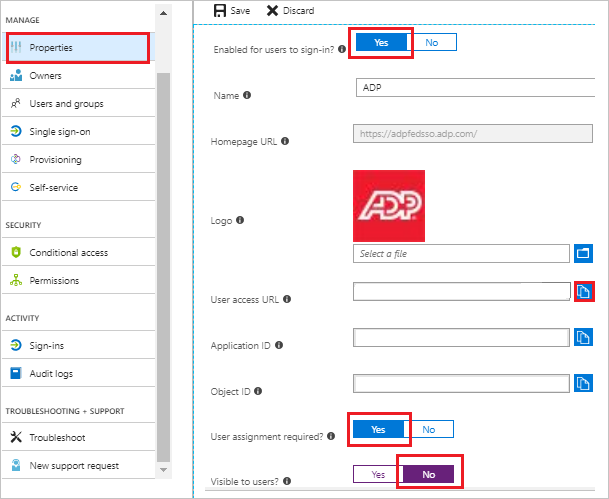 Single sign-on properties