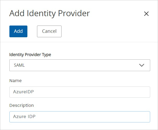 Screenshot of Add Identity Provider.