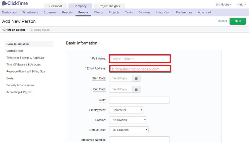 Screenshot shows the Add Person section where you can add the information in this step.