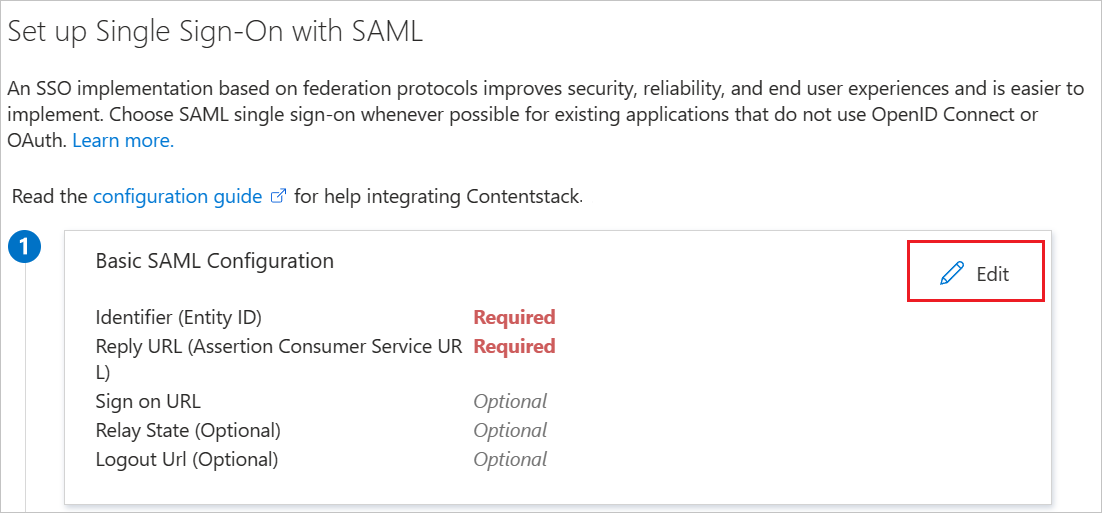 Screenshot shows how to edit Basic SAML Configuration.