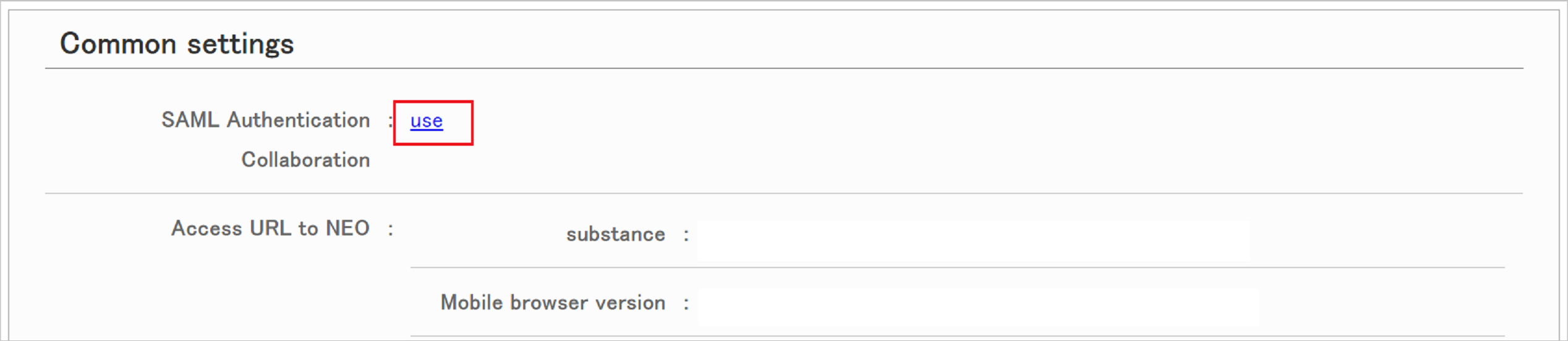 Screenshot for SAML authentication use.