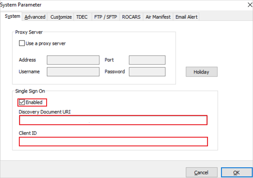 Screenshot shows account setting for the configuration.