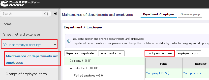 The "Employees registered" tab