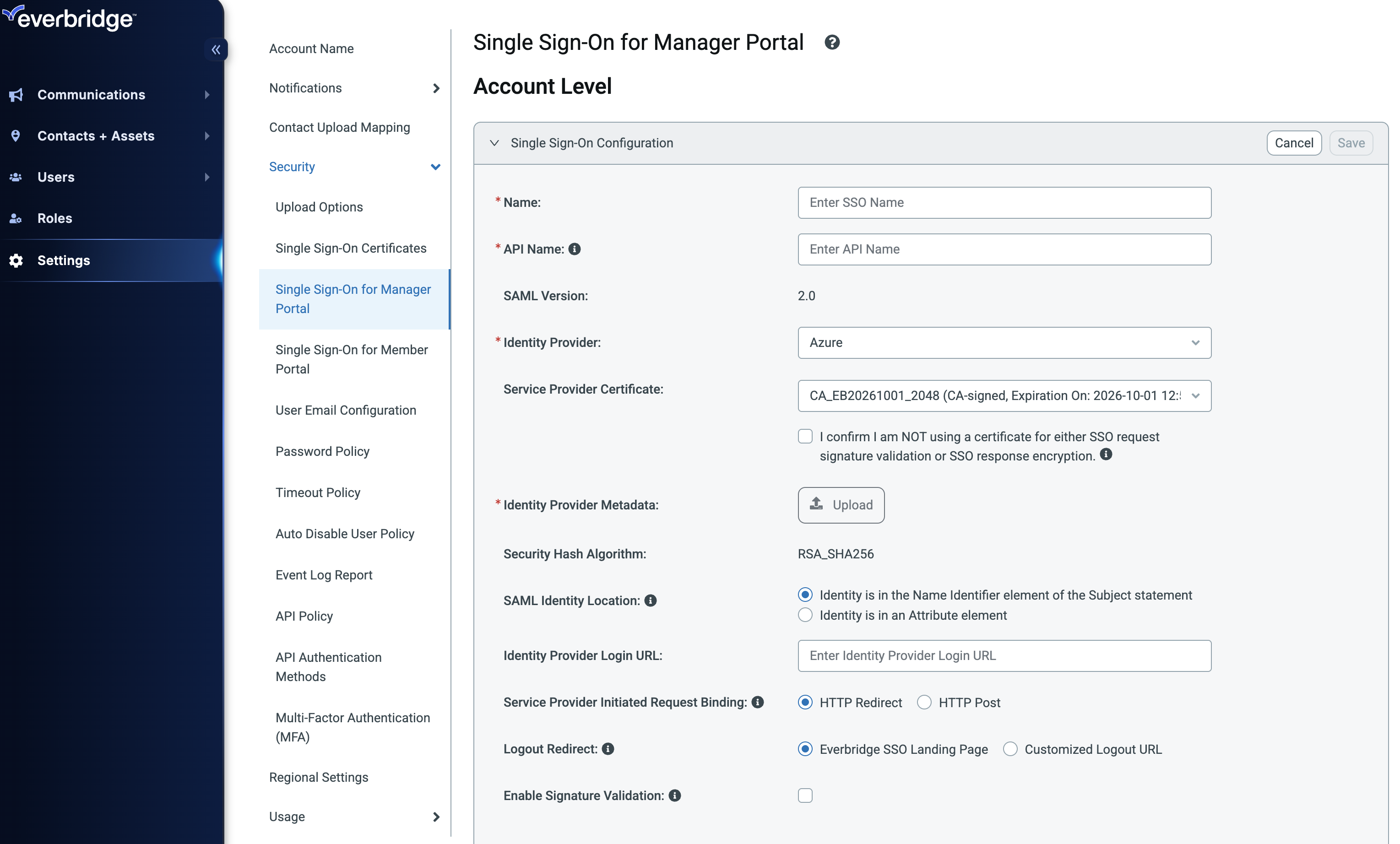 Screenshot showing how to configure single sign-on.