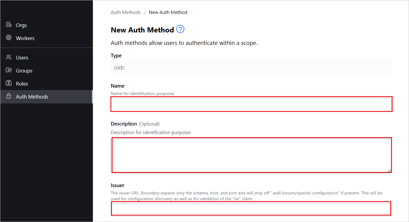 Screenshot of showing oidc setup at new auth method.