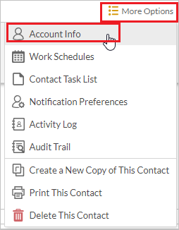 Clicking the Account Info menu item