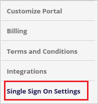 Screenshot shows the Single Sign On Settings menu option.