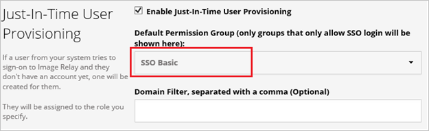 Screenshot shows the Just-In-Time User Provisioning section with S S O Basic selected.