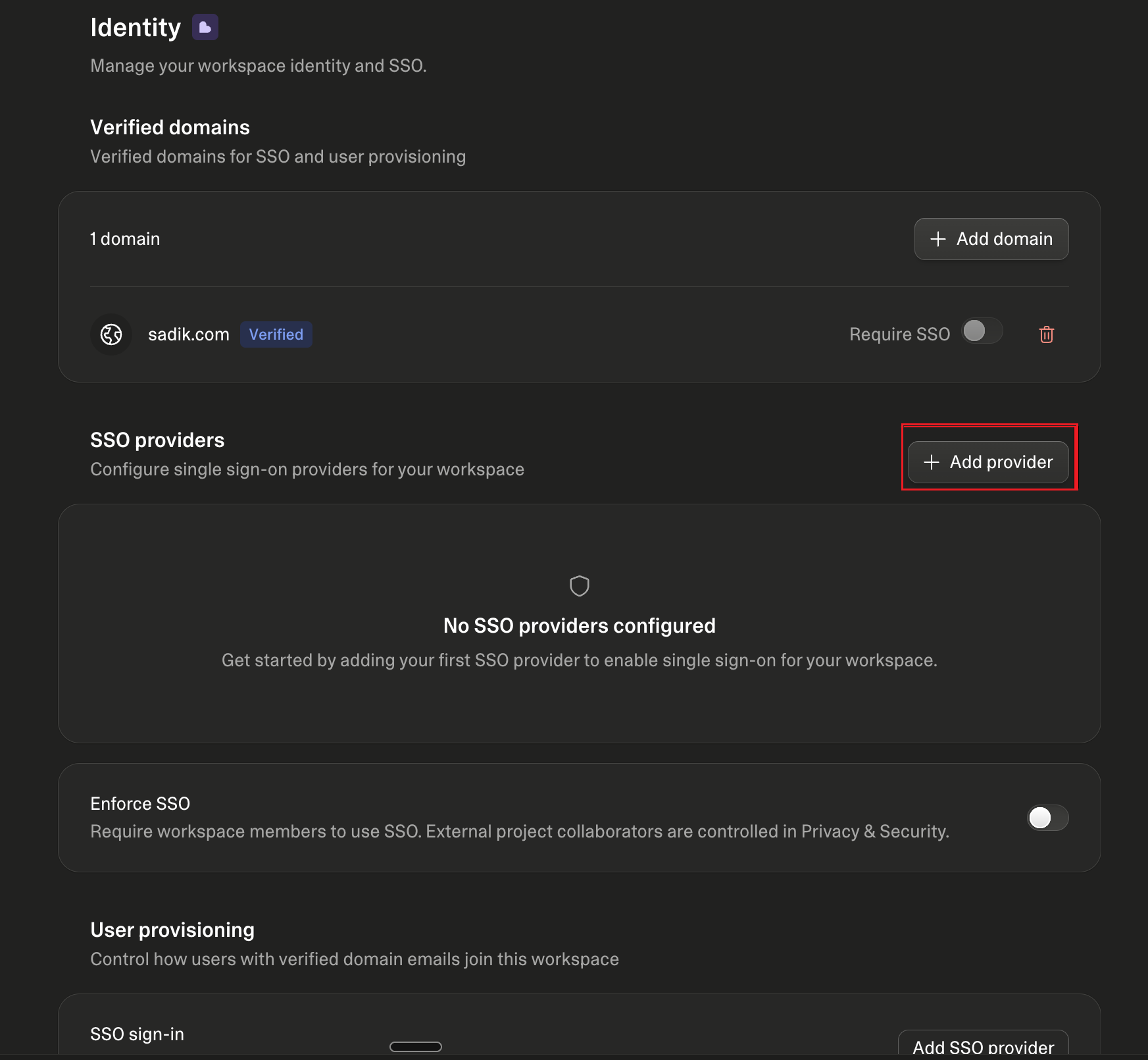 Screenshot of showing add provider.